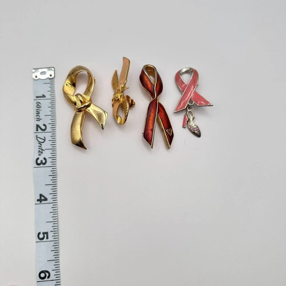 Vintage‎ 90s Awareness Ribbon Enamel Gold Tone Brooch Pins Set Classic Jewelry